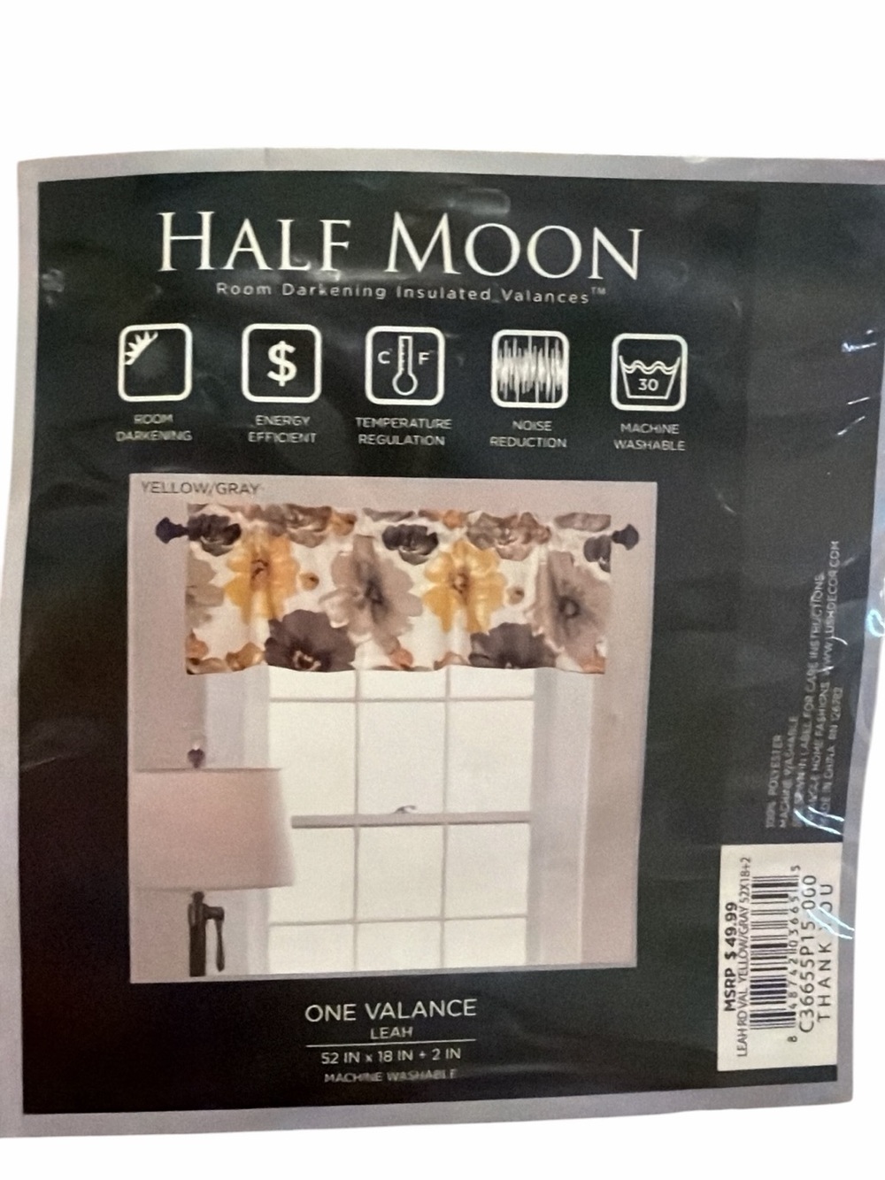 Half Moon Leah Yellow & Gray Floral Valance